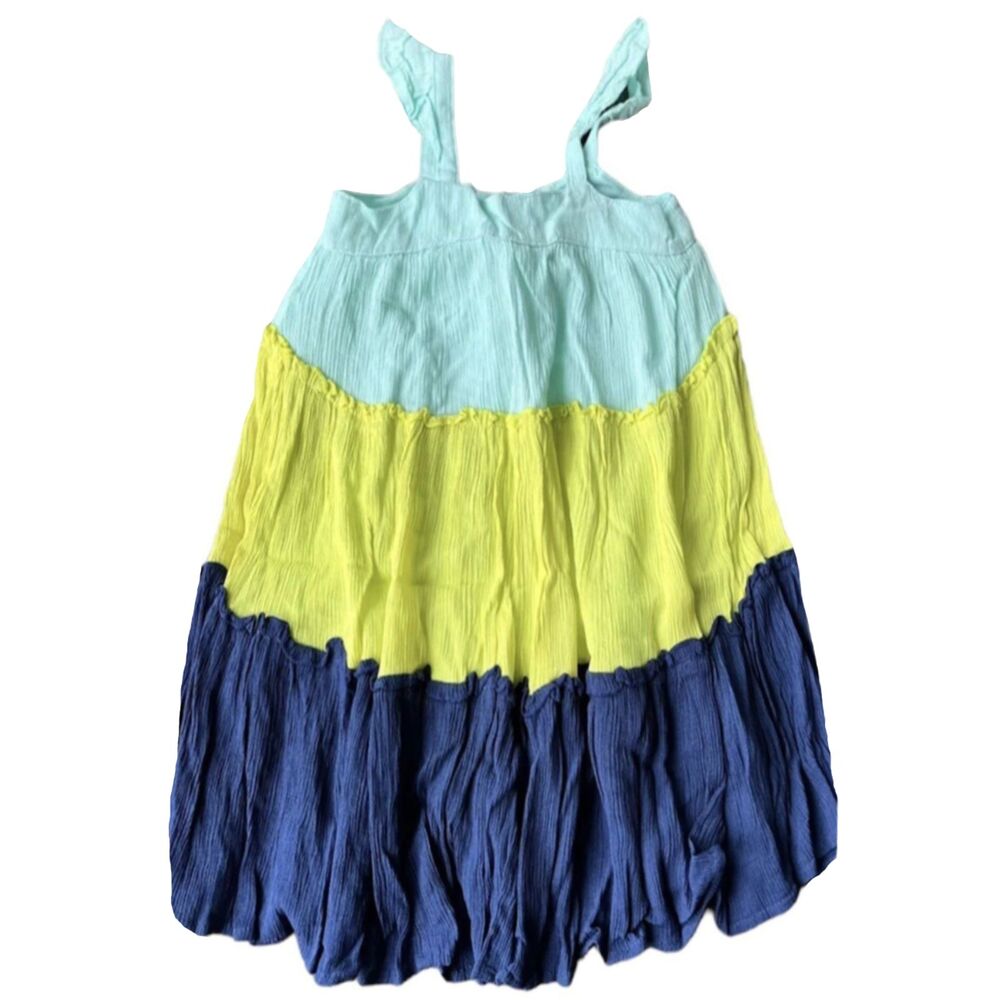 NEW French Connection Kid Girl Color Block Ruffle Crepe Blue Green Tiered Dress